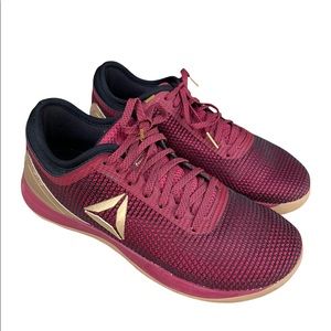 REEBOK Women’s Crossfit Nano 8.0 Maroon & Gold FlexWeave Mesh Sneakers Size 9